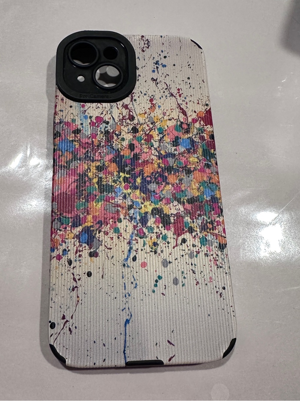 Protective White Paint-Splash I-Phone 15 Plus Case - Multicolor Design